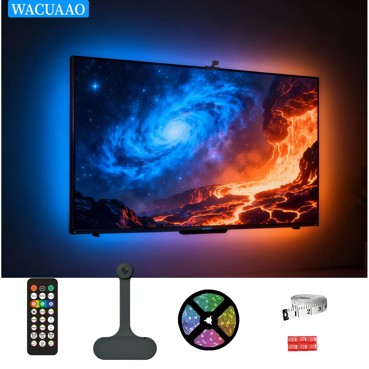 WACUAAO AI LED TV Backlight with Camera, Screen Color Sync, Music Mode for TV 40-85 Inch, Home Cinema Gaming Ambiance Lighting