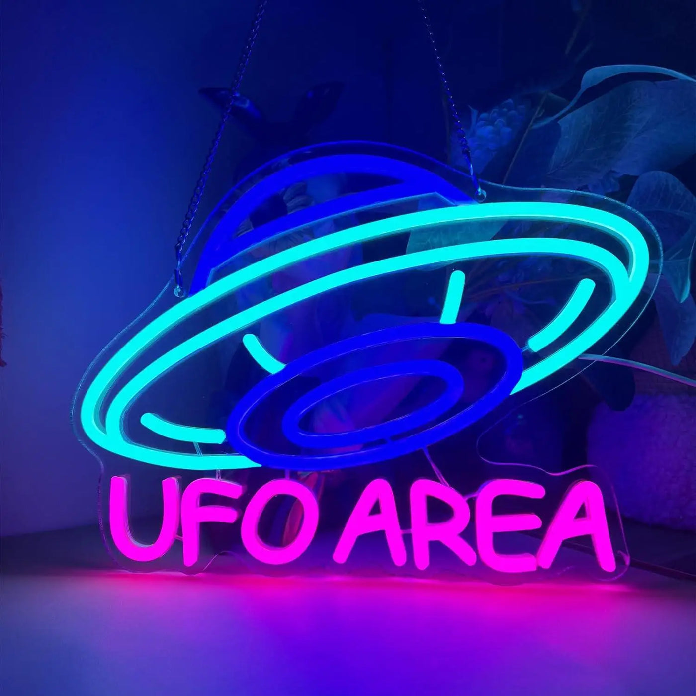 UFO AREA Neon Sign Alien Spaceship USB Dimmable LED Neon Lights for Gaming Room Bedroom Bar Party Man Cave Decor Night Lights