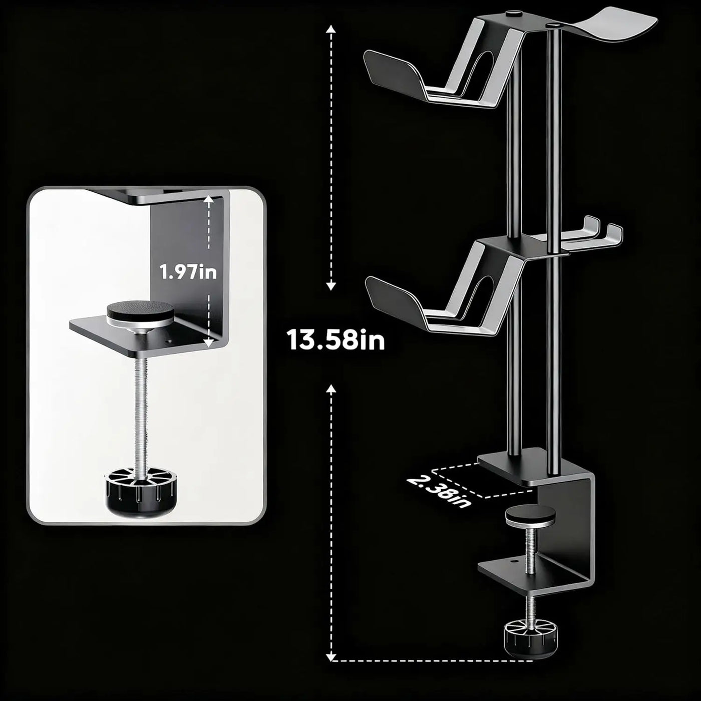 Aluminum Under Desk Clamp Headset and Controller Stand - 2 in 1 Gaming Organizer for PC, PS5, Xbox