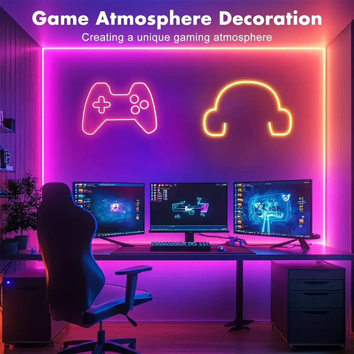 RGBIC LED Neon Strip Lights USB-Powered With Remote Control DIY Smart Neon Flex LED Lights for Bedroom Gaming Room Decoration
