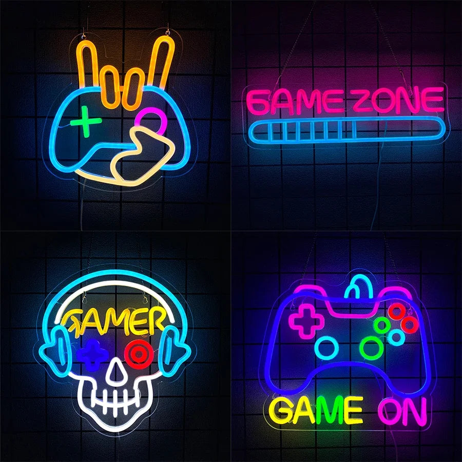 Neon Sign for Home Decor for Room Decoration Bedroom Accessories Game on LED Gamer Wall Teen Gaming Aesthetic Light Stuff Living