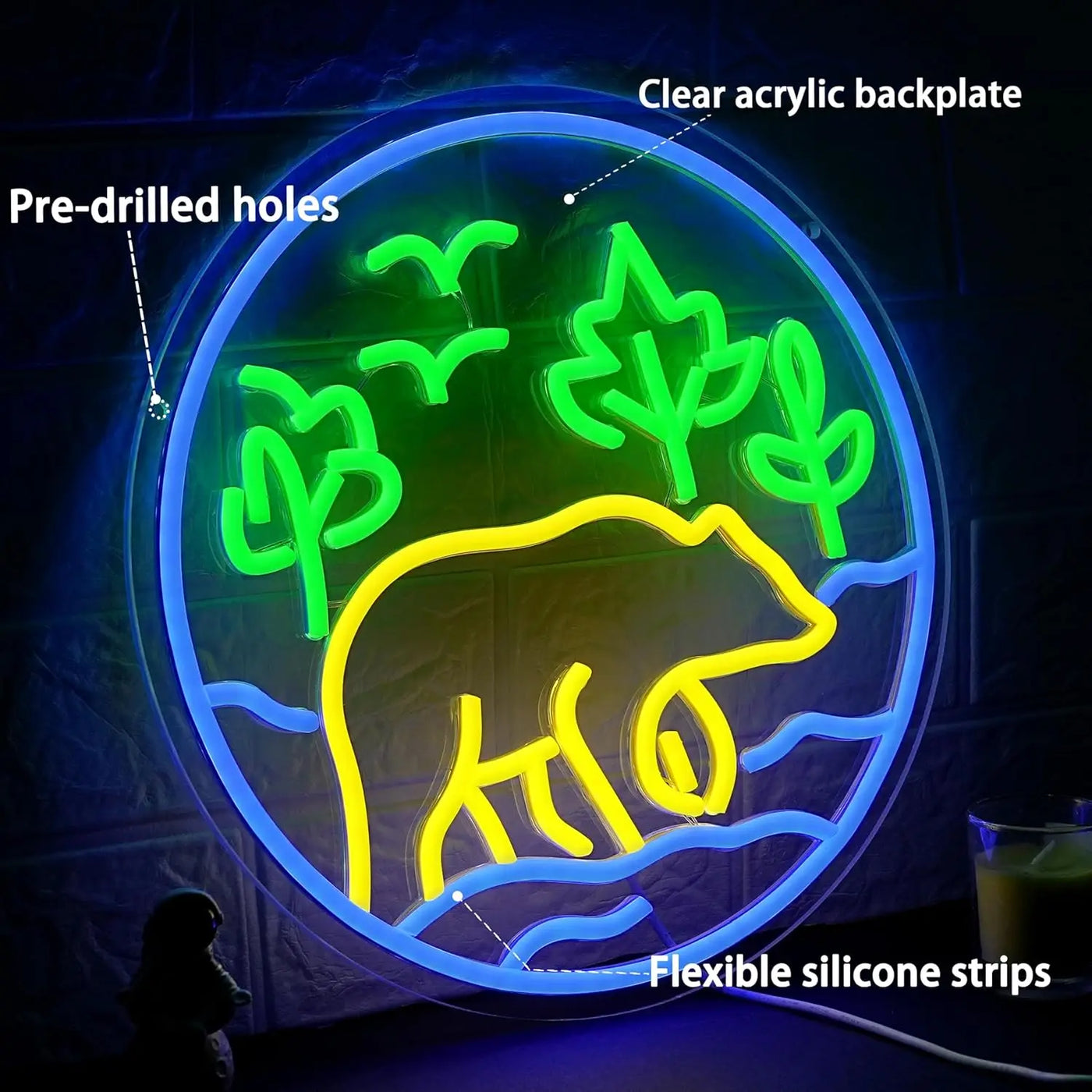 Bear in The Forest  Neon Sign USB Powered LED Neon Light for Party Bar Gaming Room Bedroom Aesthetic Decoration Art Wall Light