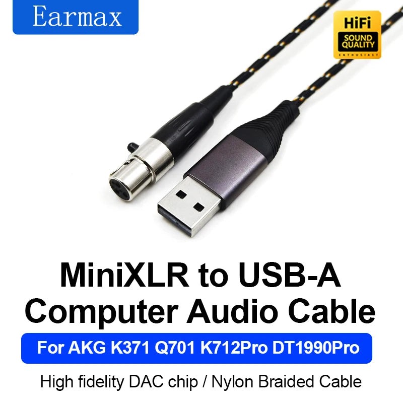 For AKG Q701 K240S K272 K371K701 DT1990Pro Replaceable TYPE-C USB-A Lightning to Mini XLR 3-Pin Desktop Computer Headphone Cable