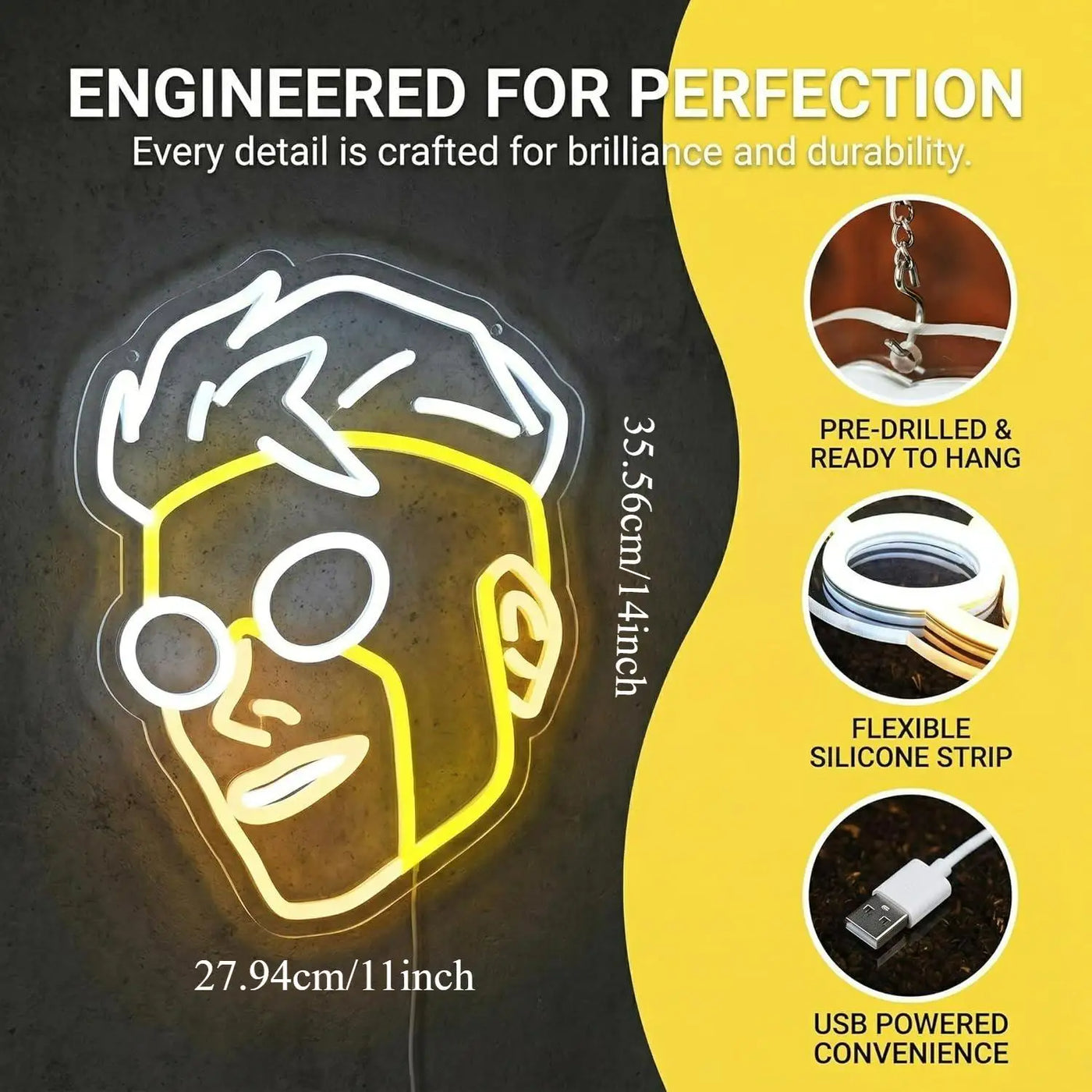 Superhero Head Silhouette Neon Sign USB Dimmable Comic Style LED Neon Light Wall Decor for Man Cave Gaming Room Bedroom Home Bar