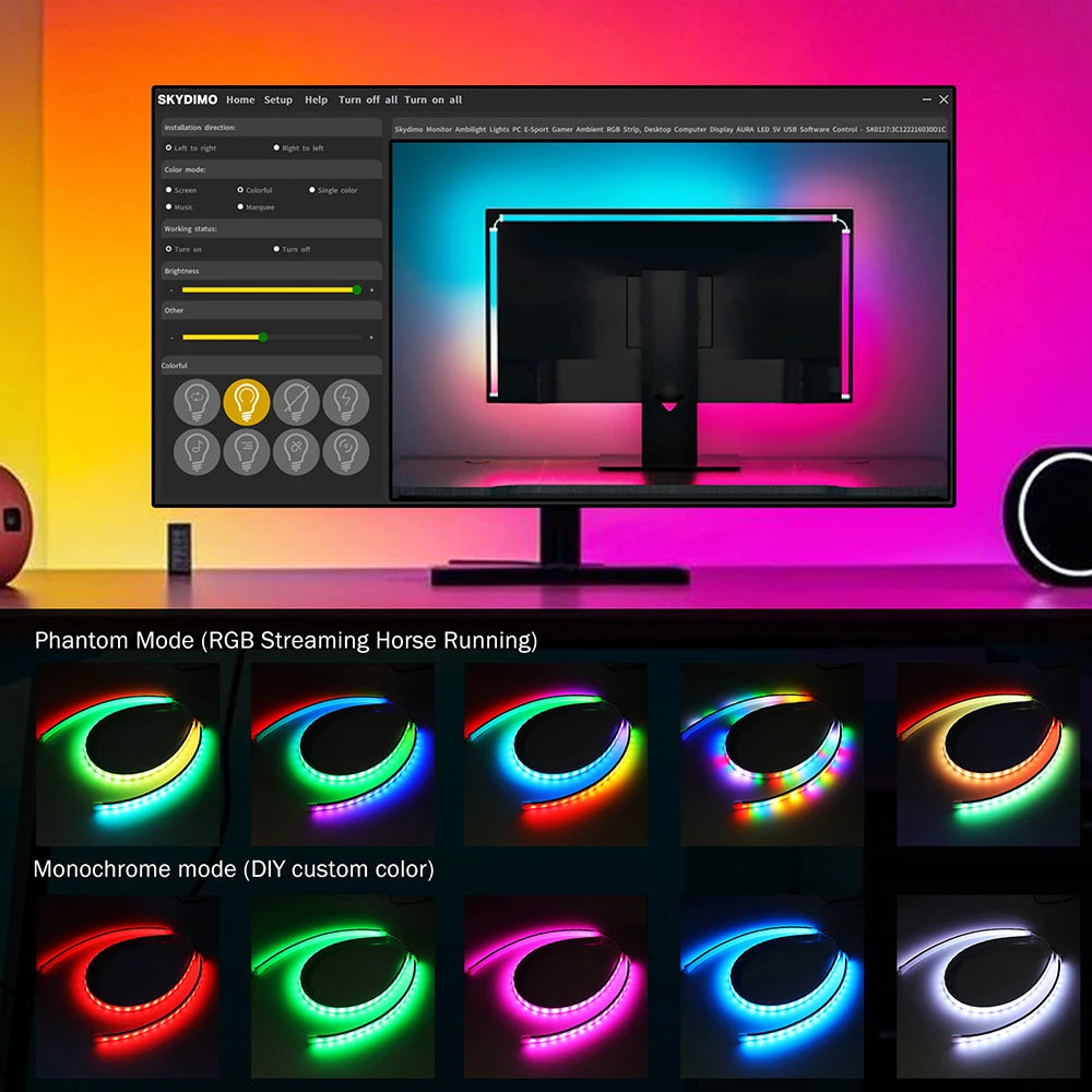 5V USB RGB WS2811B LED Neon Display PC Backlight Strip Light Atmosphere Screen APP Music Sync Decor Kit for Party Gaming Room