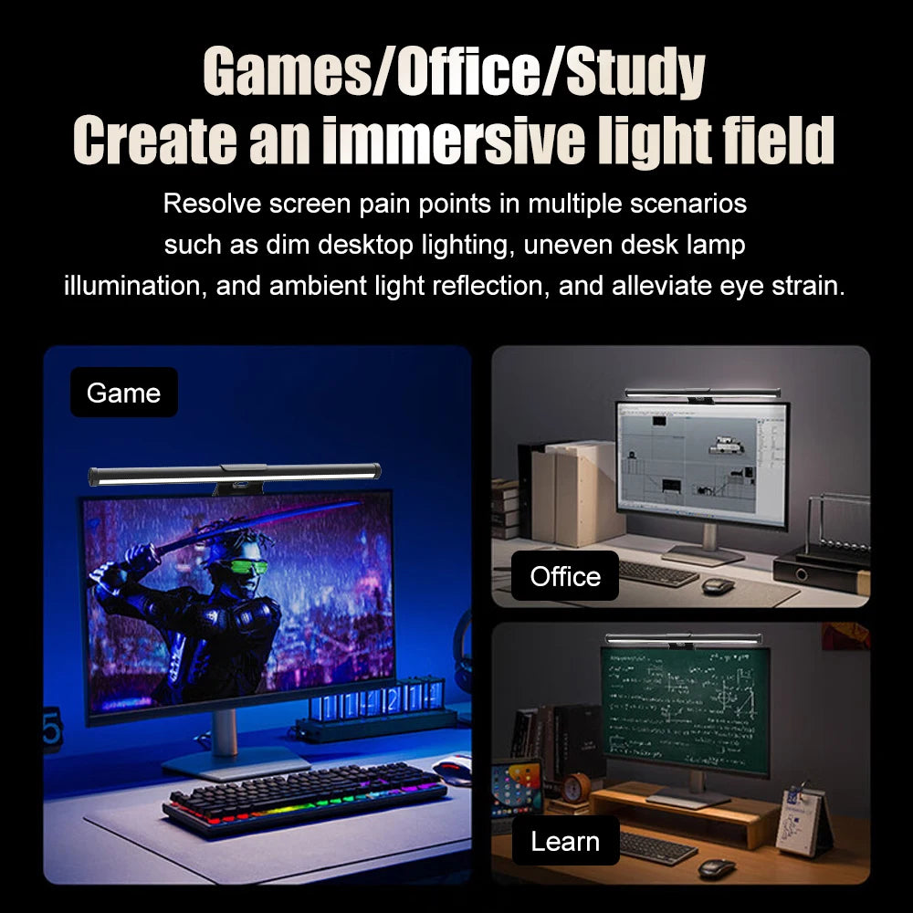 Wiscolor 44CM Eye-Care Screen Hanging Lights Cool LED PC Monitor Light Bar Stepless Dimming For Office Work Study Reading Gaming