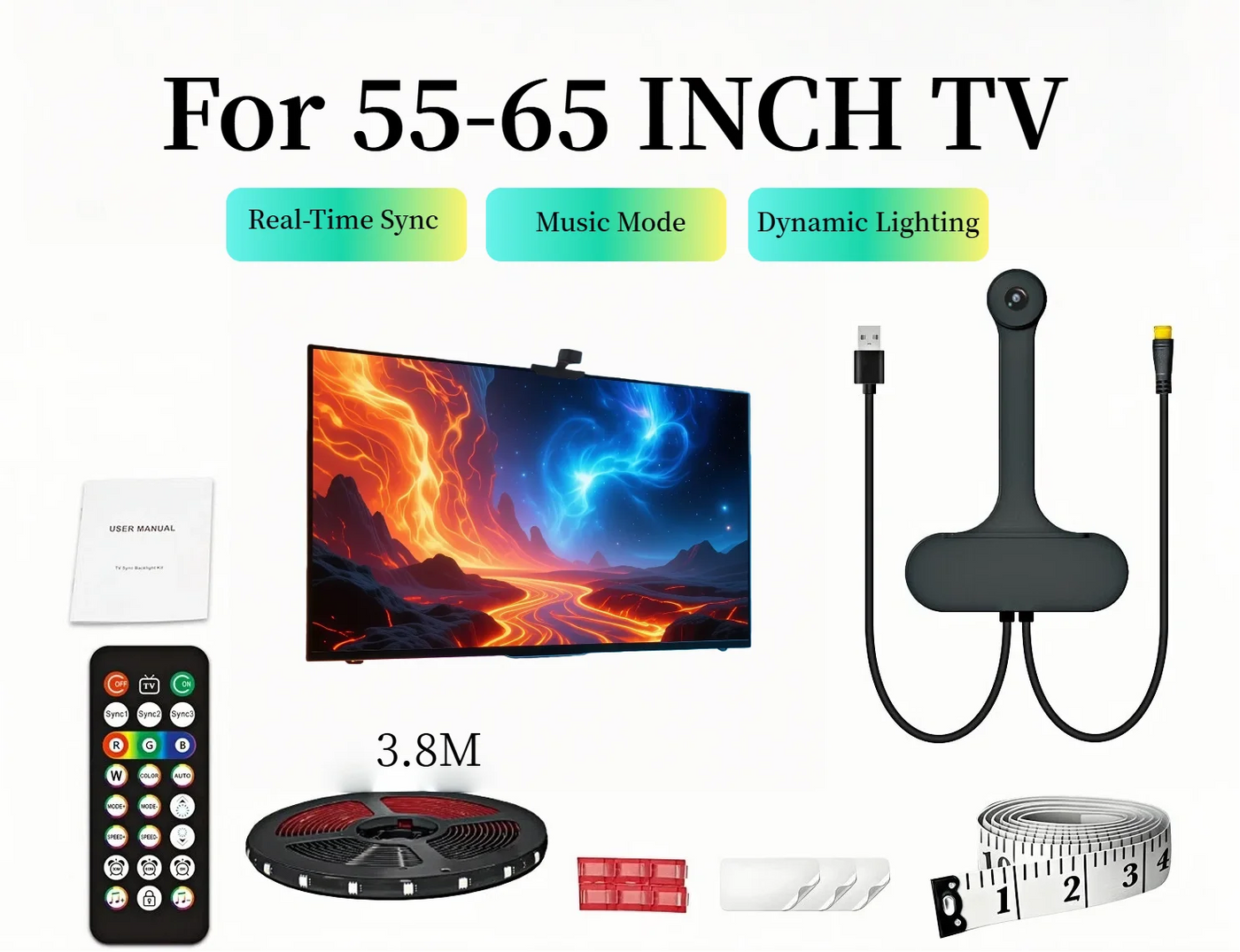 WACUAAO AI LED TV Backlight with Camera, Screen Color Sync, Music Mode for TV 40-85 Inch, Home Cinema Gaming Ambiance Lighting