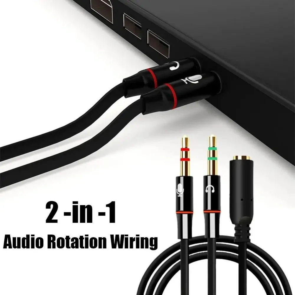 3.5mm Headphone Microphone Audio Splitter Female to Dual 2 Male Y Cable Converter Adapter For Computer PC Laptop Gaming Headset