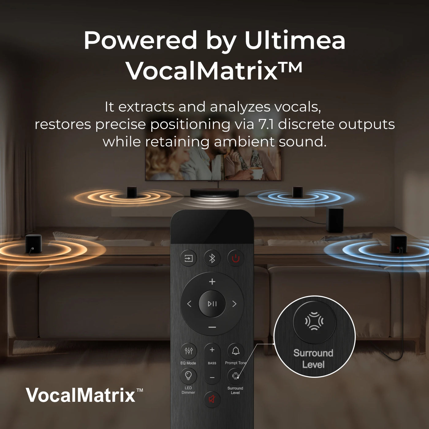 ULTIMEA 7.1 Virtual Surround Soundbar, 3-Channel Main Soundbar with Rear Speakers, Enhanced Bass, Adjustable Surround & Vocal