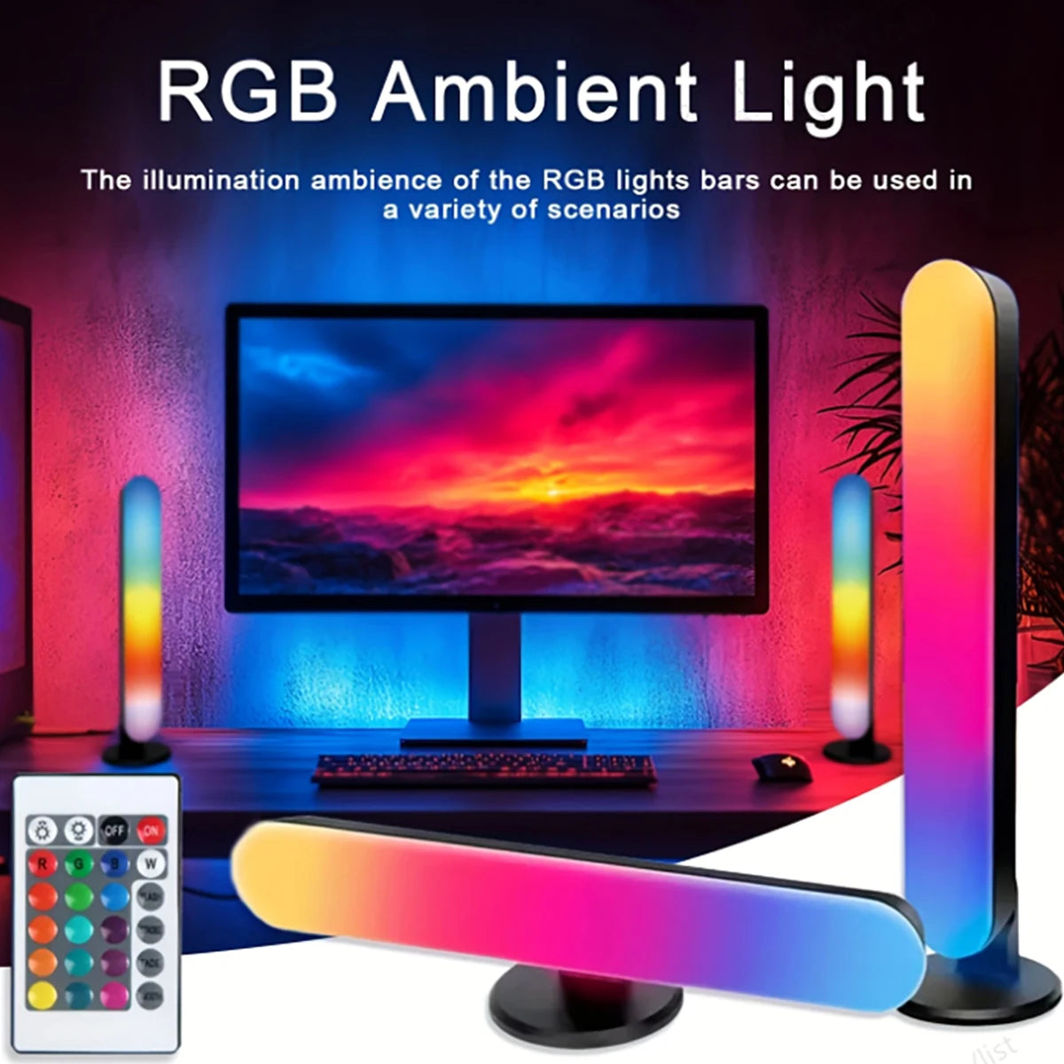 2 Led Strip Lights, Rgb Color Changing, 24-Key Remote Control, Symphony Ambiance, Music Rhythm, Ambient Lighting, Suitable for Rooms, Gaming, Tv, Parties, Christmas, USB Powered