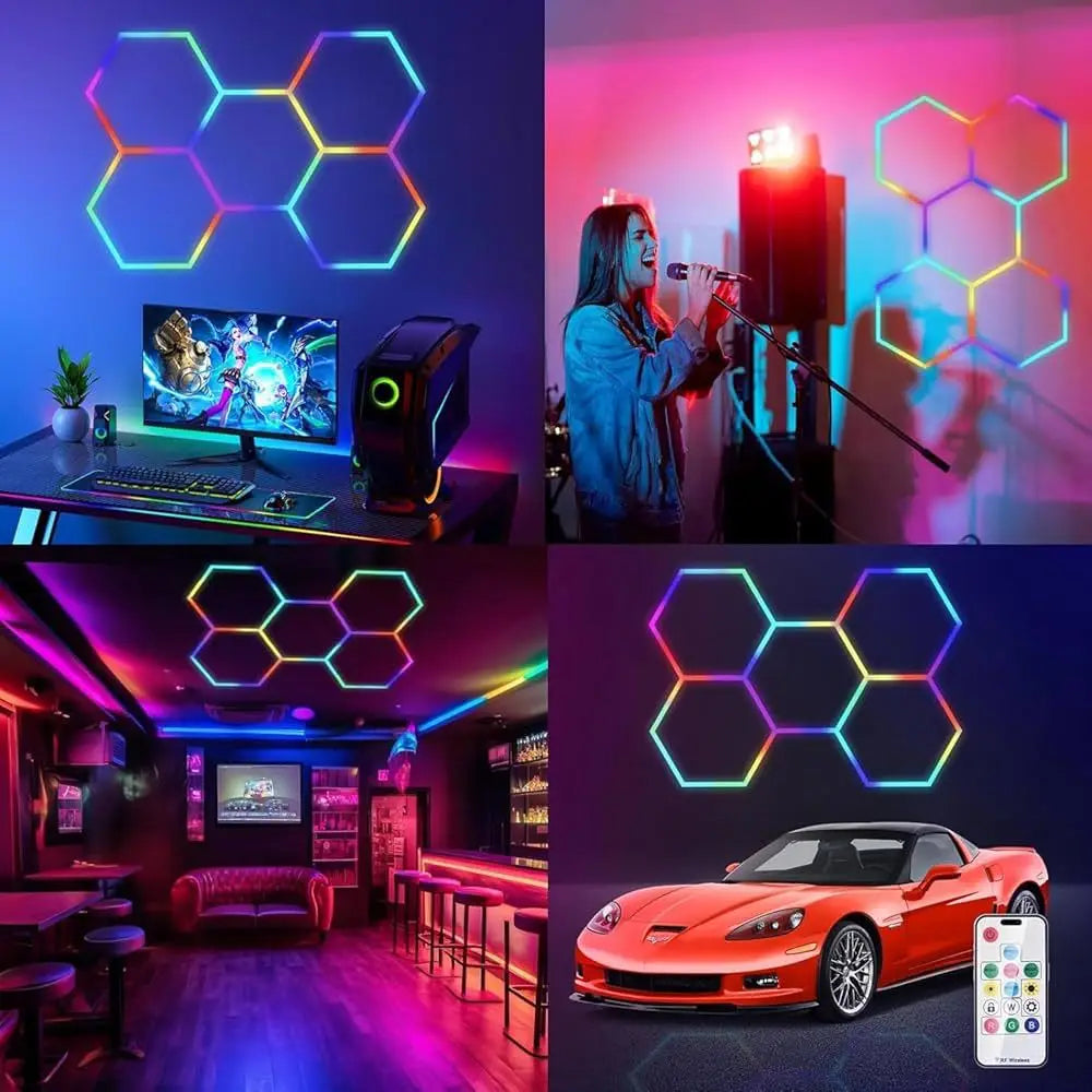 Remote Control Neon RGB Hexagon Honeycomb Light Gym Roomhome Cinema Party Club Gaming Wall Stage Bar Garage Ceiling Light