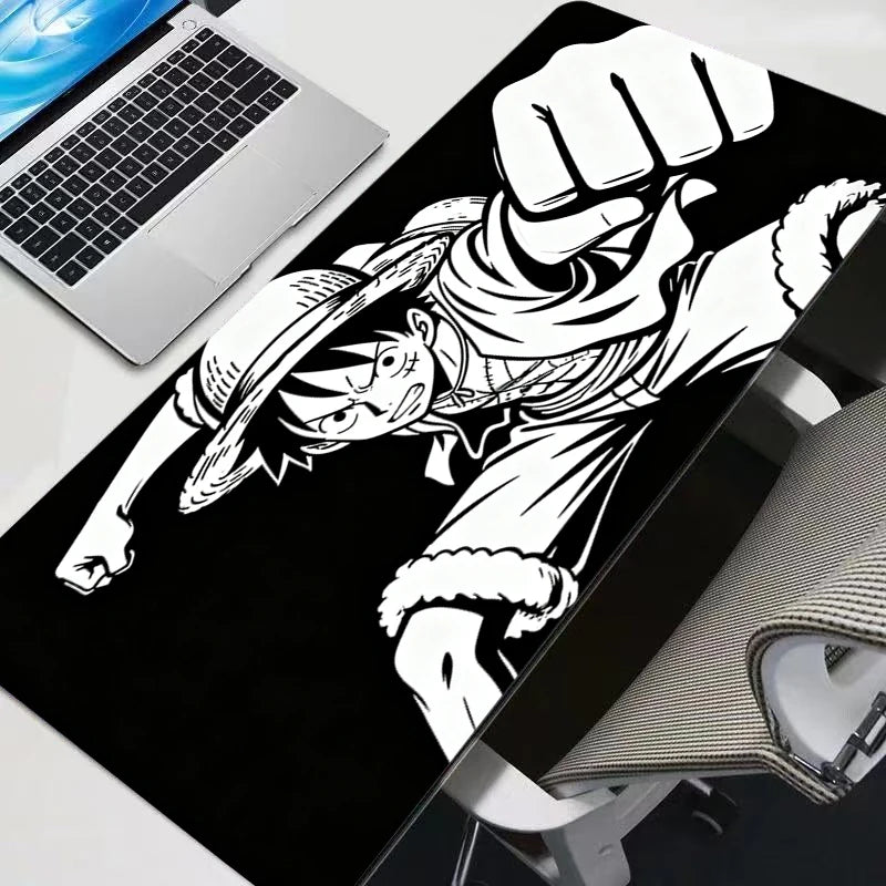 Black and white Mouse Pad One Piece Luffy Big Gamer Gaming Accessories Speed Keyboard Rubber Lock Edge Desk Mat Laptop mousepad