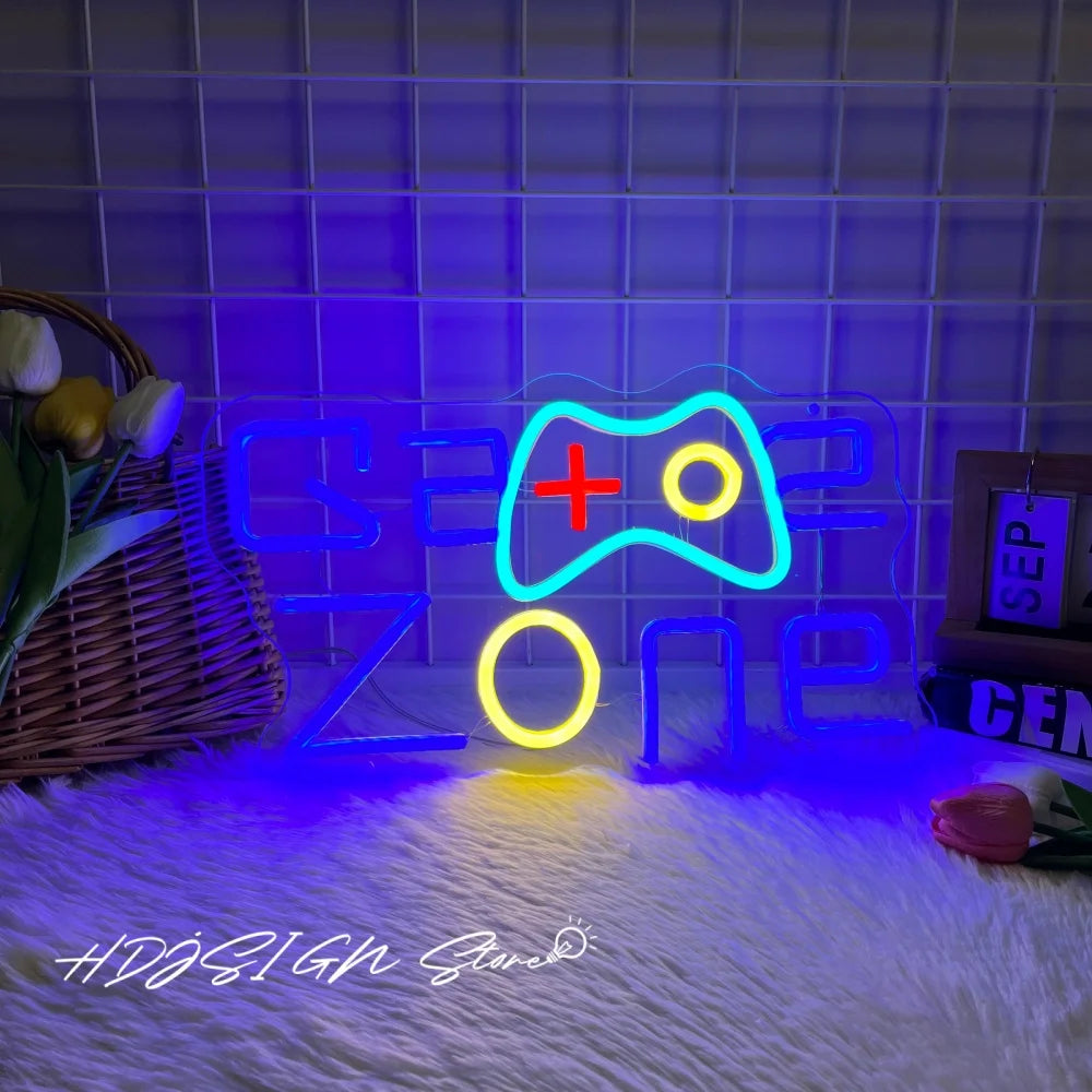 Game Zone Neon Sign Led Lighting Game Room Decor Led Light Letters Gaming Decorations USB Wall Hanging Decor