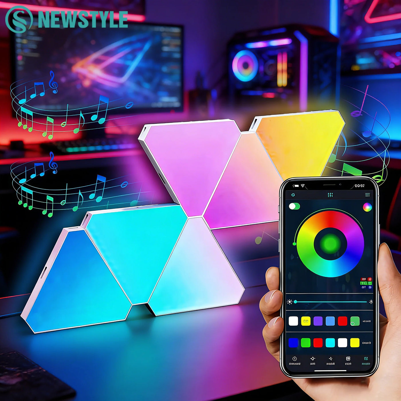 Smart Triangle Night Light For Wall Gaming Room Lights Decor WIFI LED Wall Light Music Sync For Gaming Setup