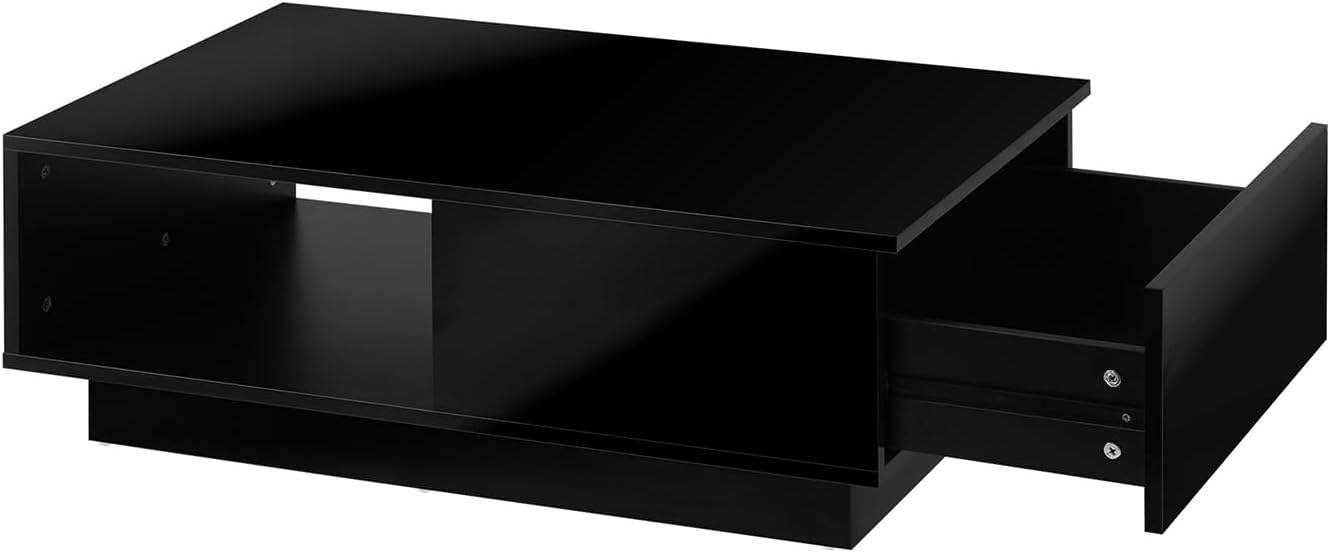 FAZE1 GAME Coffee Table High Gloss Storage Drawer and Open Shelf Home Living Room Table Black