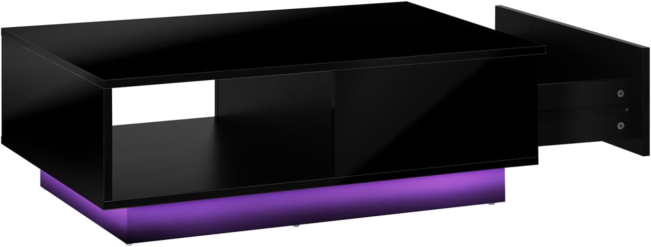 FAZE1 GAME Coffee Table High Gloss Storage Drawer and Open Shelf Home Living Room Table Black