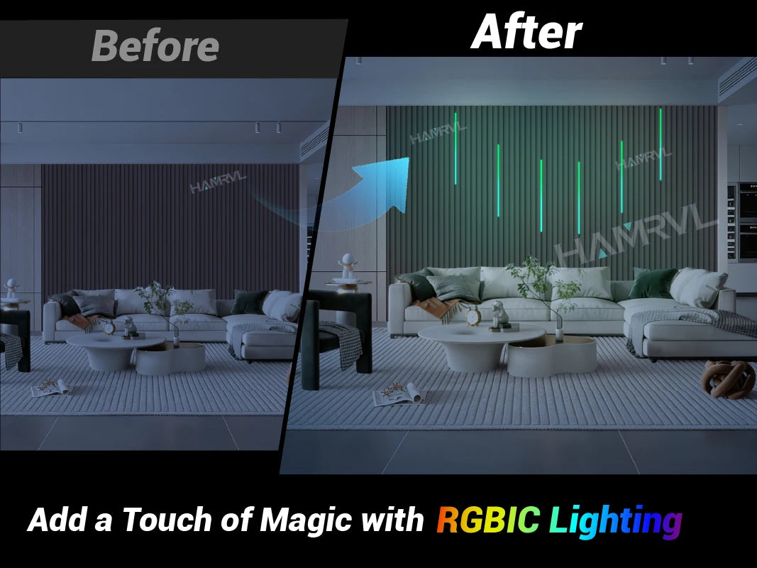 RGB Recessed Magic Dream Color LED Lights for Wood Slat Wall Panel Game Room Deco Chasing Sound Music Sync Audio Rhythm Lighting