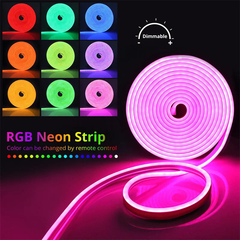 USB LED Neon Rope Lights, RGB Led Strip Lights with Remote, Color Changing Flexible Led Light Strip, Gaming 5V Neon Lights