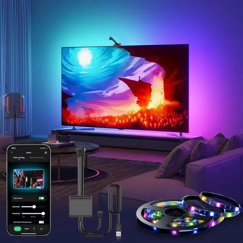 RGBIC LED TV Backlight Strip with AR Color Sensor APP Control Music Sync Smart RGB LED Strip Light for Gaming Atmosphere