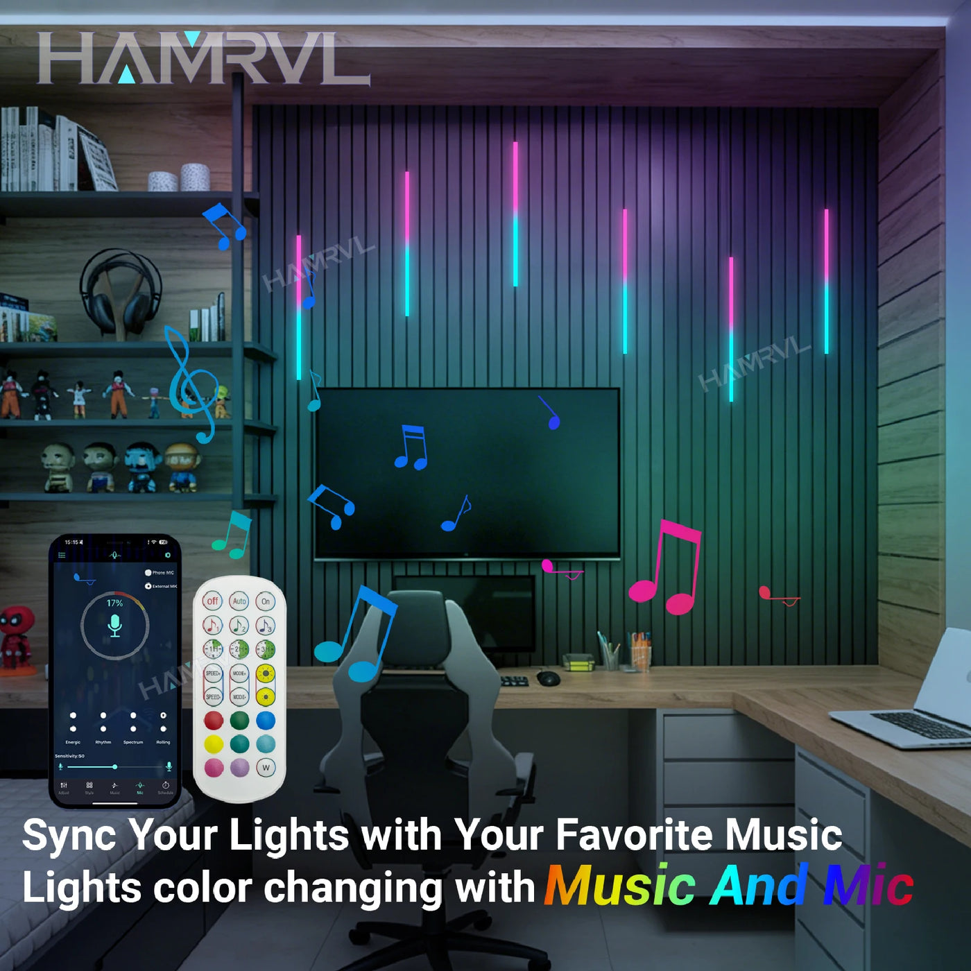 RGB Recessed Magic Dream Color LED Lights for Wood Slat Wall Panel Game Room Deco Chasing Sound Music Sync Audio Rhythm Lighting