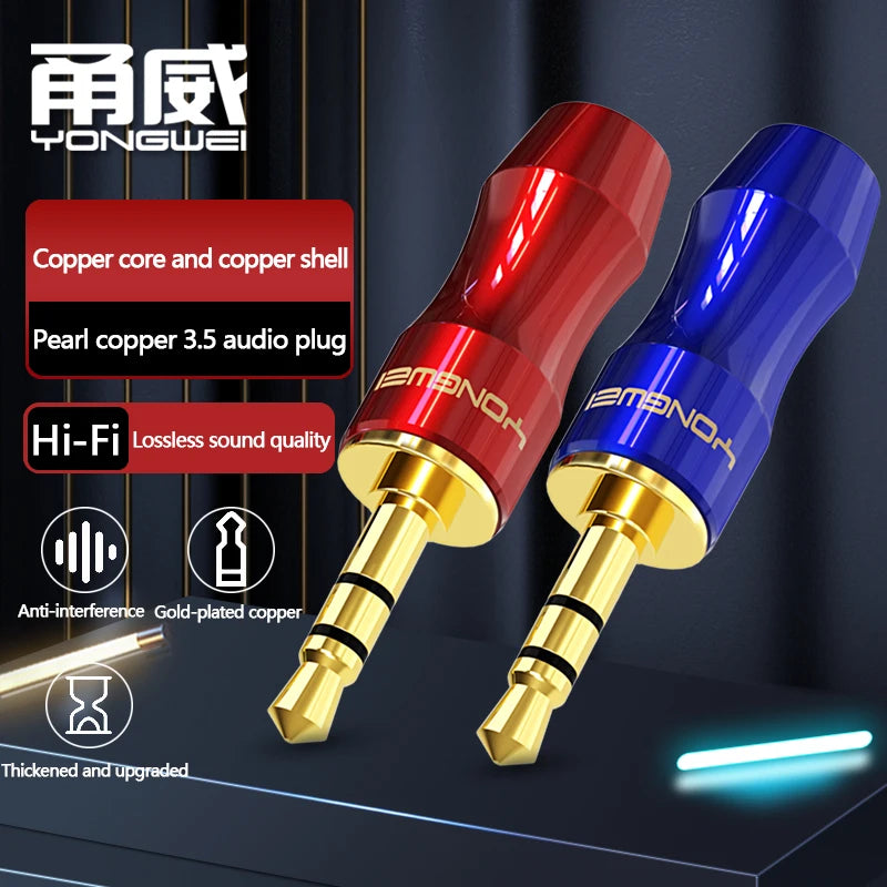 YONGWEI gold-plated 3.5mm audio plug stereo AUX car audio system computer head-mounted headset audio cable repair welding head