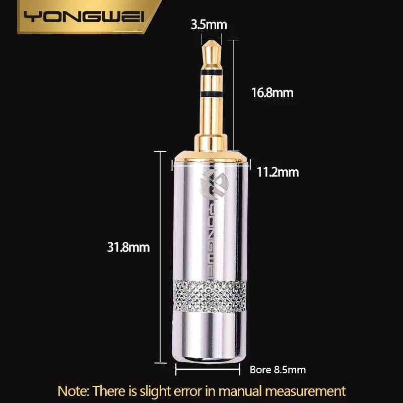 YONGWEI 3.5mm TRS gold plated audio plug 3.5 aux headphone car headset computer MP3 3-polos,  DIY welded female plug