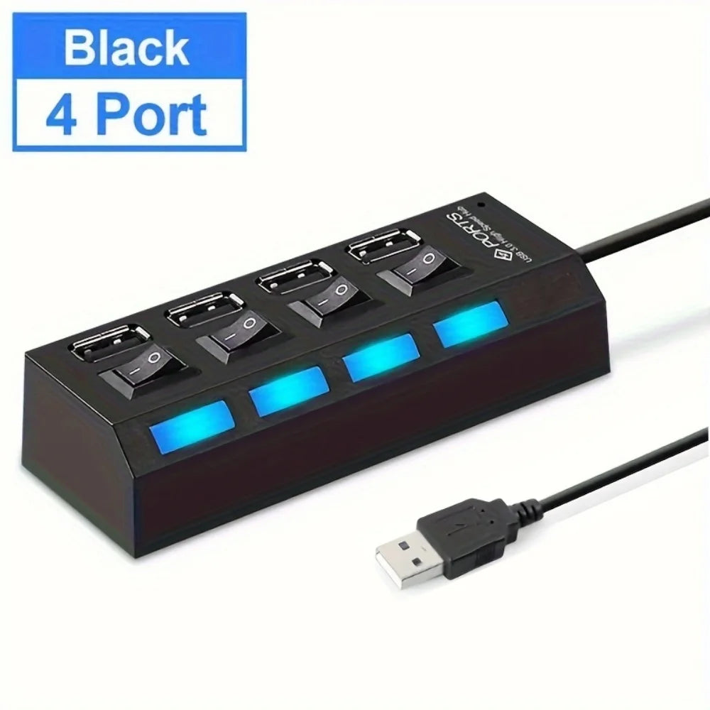 4/7 Port USB 2.0 Hub High Speed Multi Splitter Adapter Expander with LED Lamp Switch for PC Laptop Computer Extender
