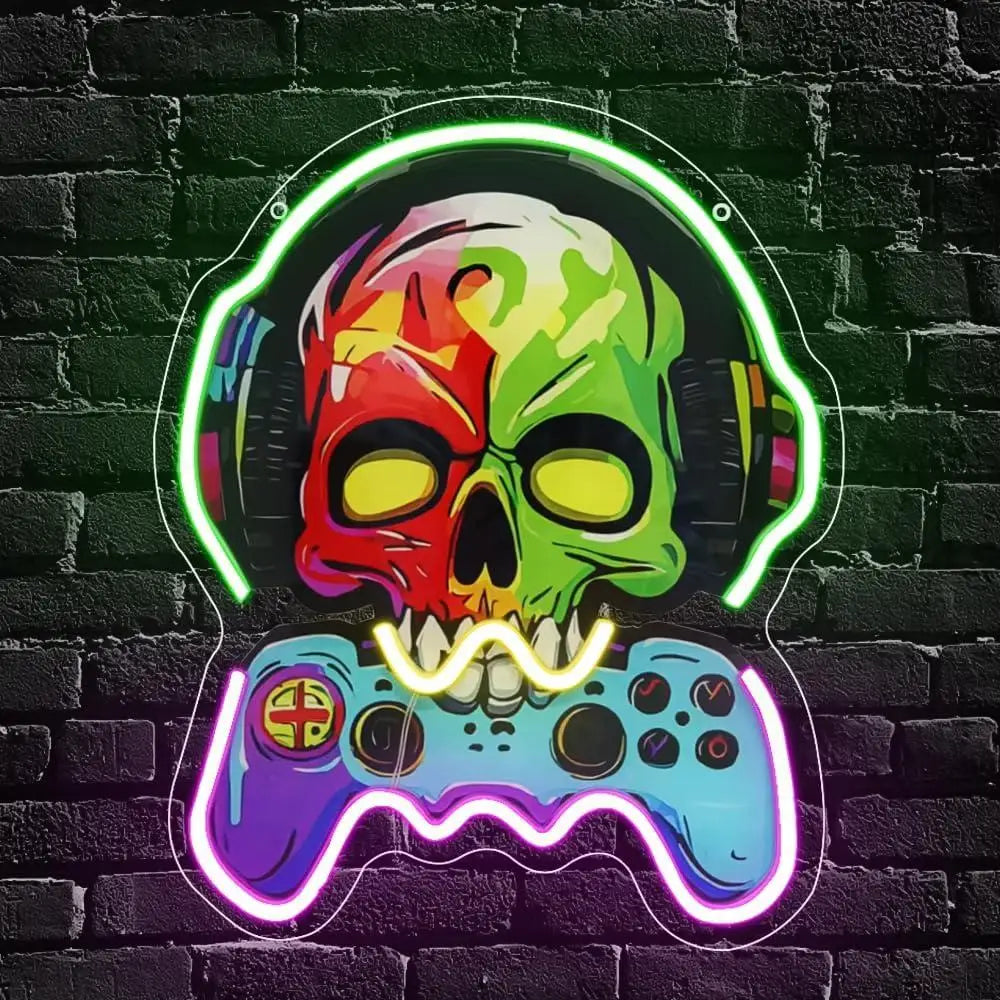 Gamer Neon Sign Gaming Skull USB Neon Lights for Gamer Room Bedroom Party Playroom Decoration Teen Boys Gift Wall Decor