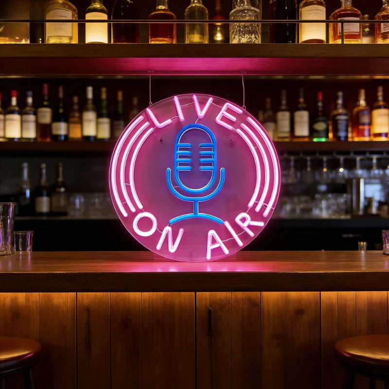 Live on Air Microphone Neon Sign Dimmable LED Neon Light for KTV Party Music Studio Podcast Studio Room Gaming Room Wall Decor