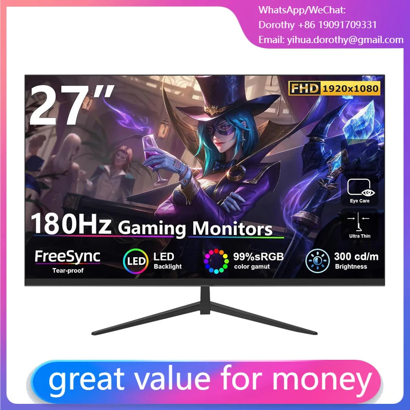 27 Inch Ultra-Thin IPS LCD Gaming  100/144/180/240Hz 1ms FHD 1K 2K Anti-Blue Light DP PC Display For Desktop Game Office Use