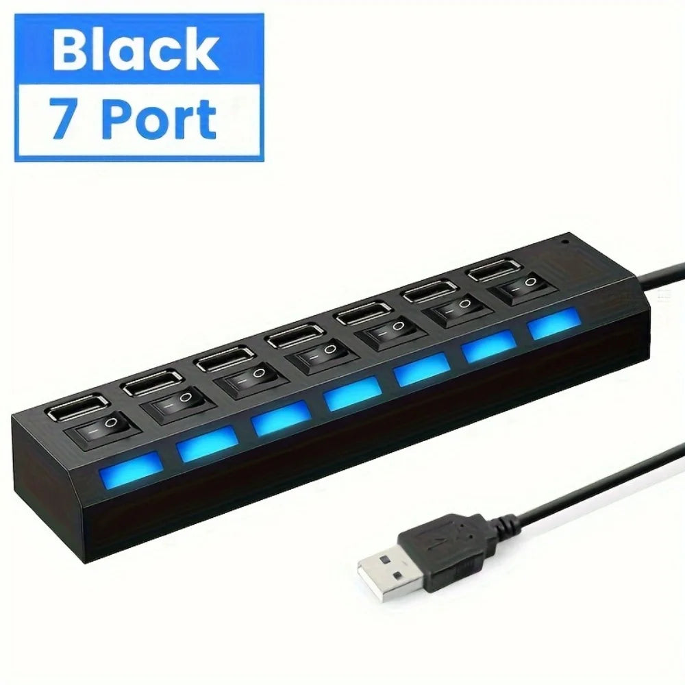 4/7 Port USB 2.0 Hub High Speed Multi Splitter Adapter Expander with LED Lamp Switch for PC Laptop Computer Extender