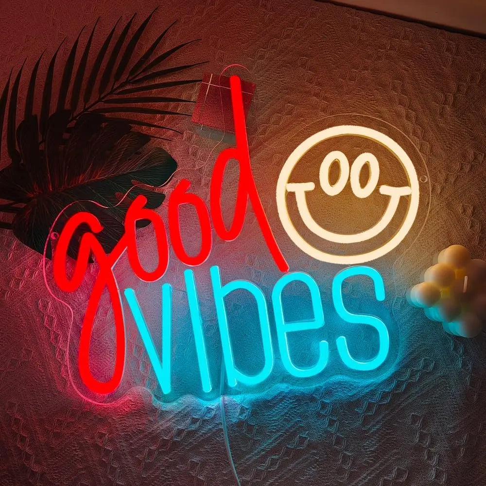 Good Vibes Neon Sign USB Dimmable Smile Face LED Light for Bar Party Dorm Gaming Room Bedroom Decorations neon personnalisé Gift