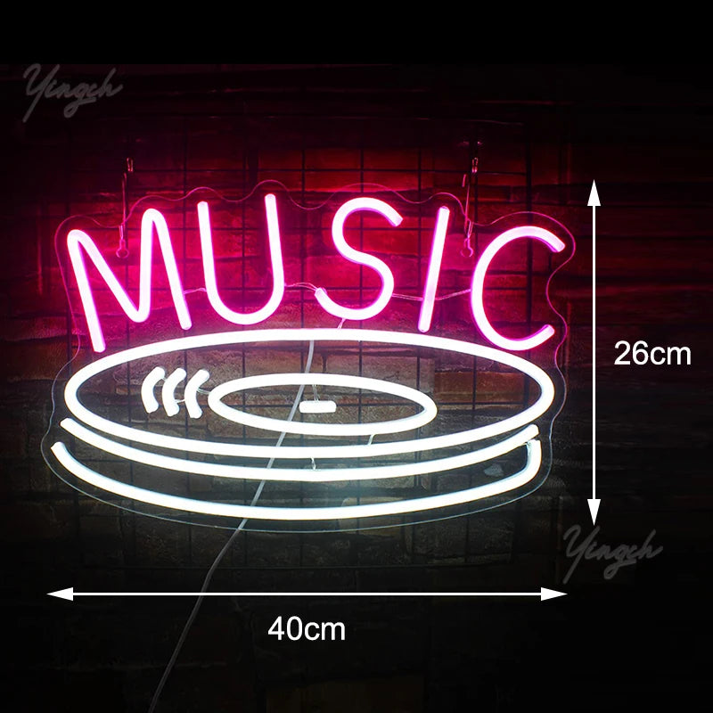 Music Records Neon Sign Light LED Letter Note Sign Decoration Lamp for Room Studio Party Club Podcast Wall Hanging Night Light