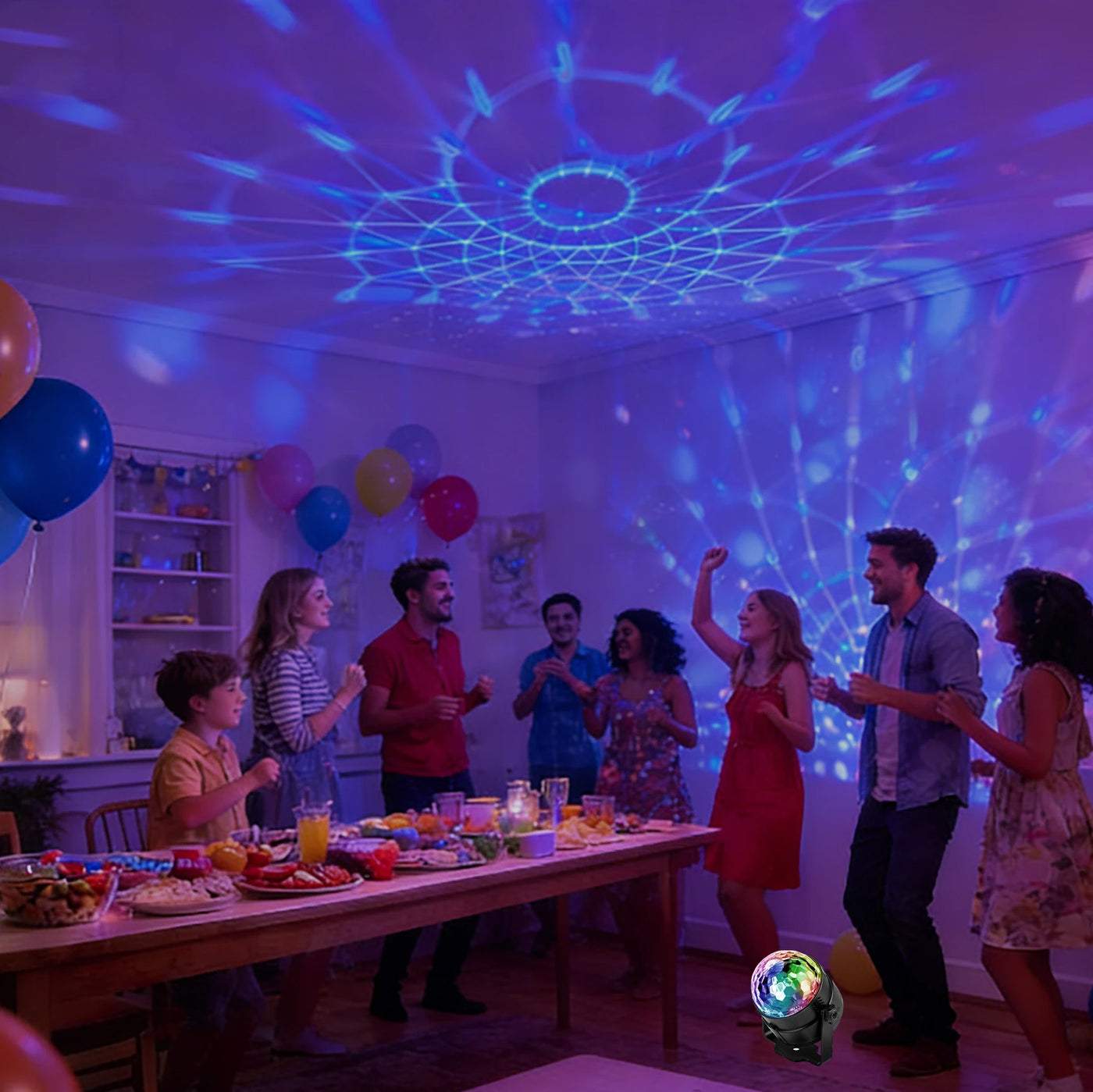 LED Disco Ball Party Light with Remote, Sound Activated RGB Strobe Lamp, 7 Modes Rotating DJ Light for Home, Bar, KTV, Birthday,
