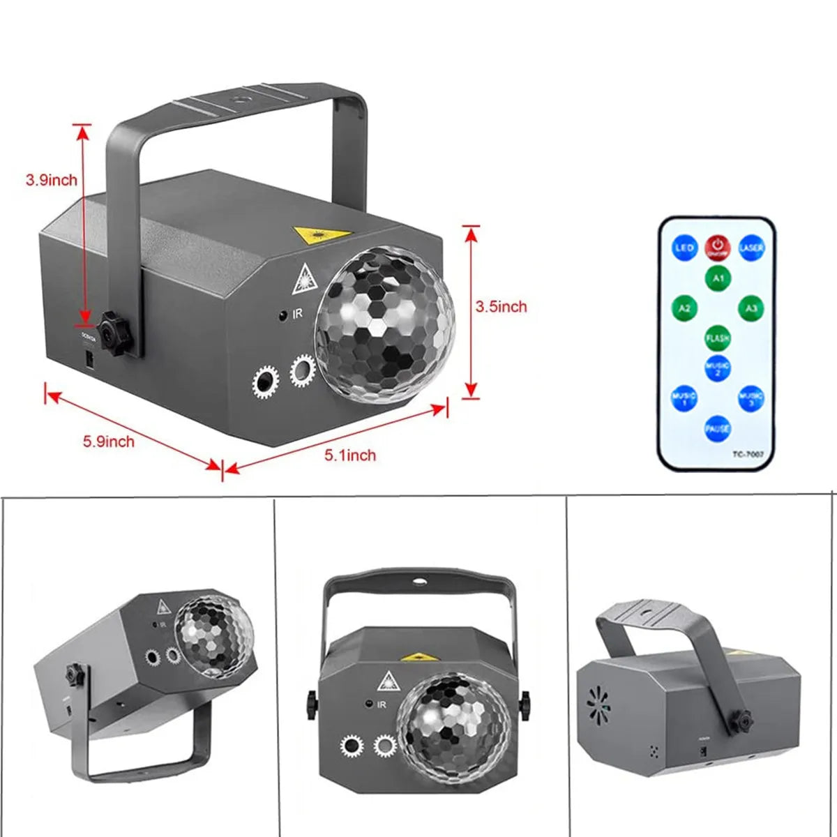 Dj Party Disco Ball Light with Patterns and Sound-Activated Laser Projection Light, USB Cable, Led Stage Strobe Light That Synchronizes with Music, Christmas Party/Home Karaoke/Dance/Club Bar Light
