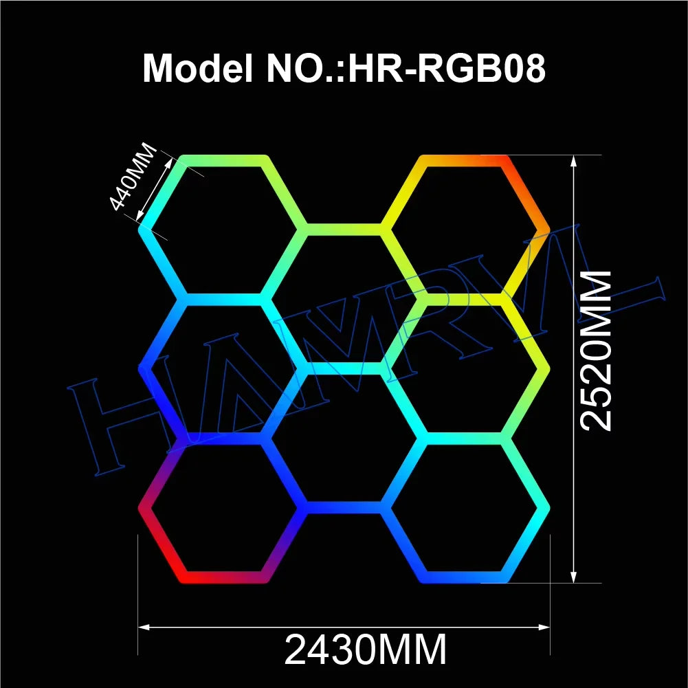 RGB Hexagon LED Garage Light - Hexagon panel light with multi changing music synchronization suitable for gym gaming room party