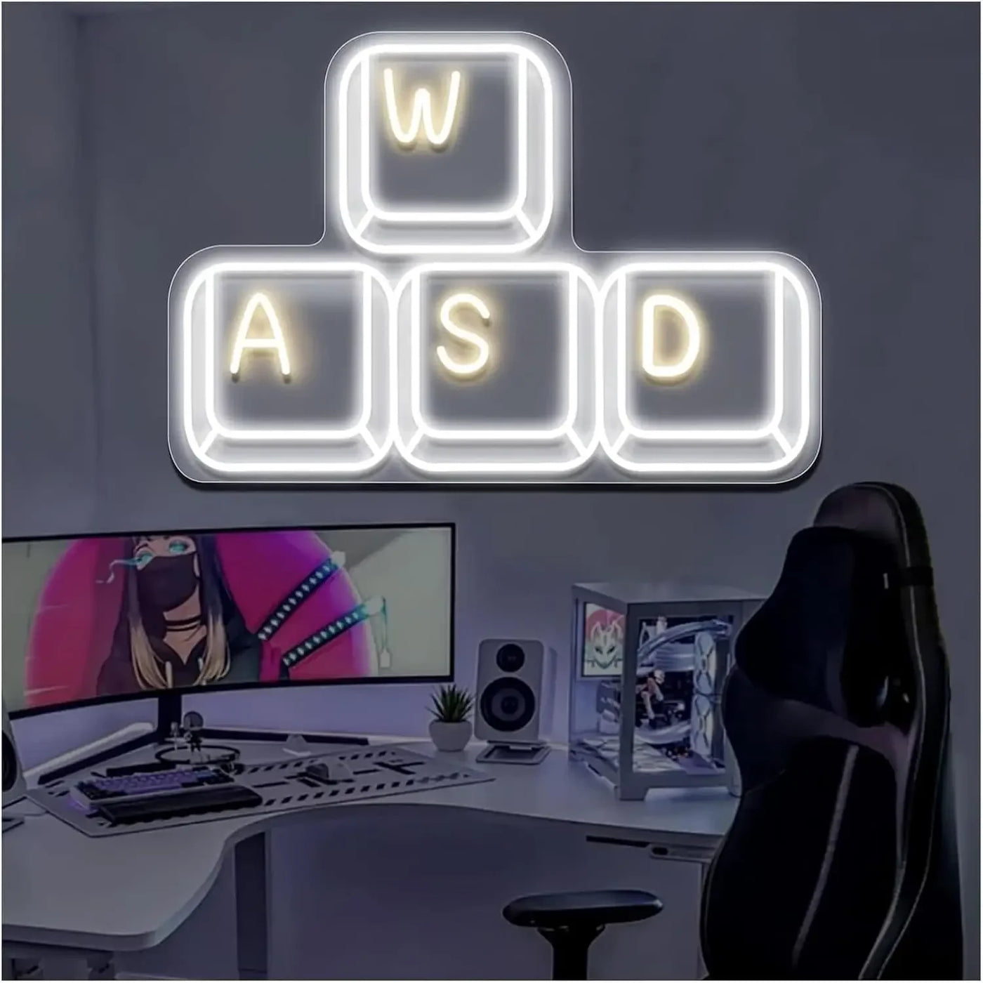 WASD Keyboard Keys USB Neon Sign Dimmable LED Neon Light for Gamer Bedroom Game Room Man Cave PC Desk Decor Teen Birthday Gifts