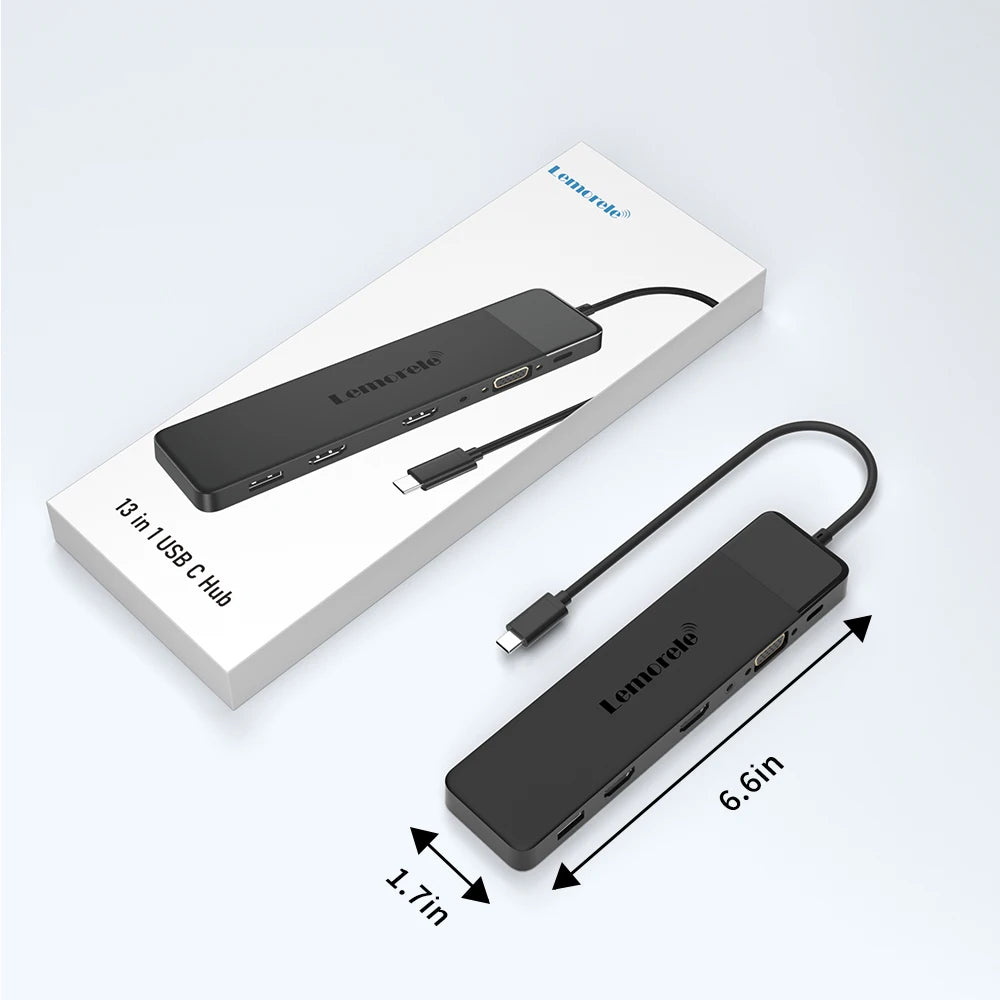 Lemorele 13-in-1 USB C HUB 4K30Hz HDMI USB3.0 PD100W Docking Station RJ45 VGA SDTF USB Splitter for Laptop Macbook Pro Air iPad