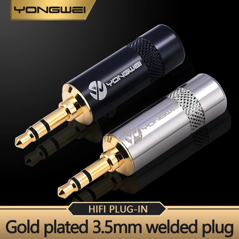 YONGWEI 3.5mm TRS gold plated audio plug 3.5 aux headphone car headset computer MP3 3-polos,  DIY welded female plug