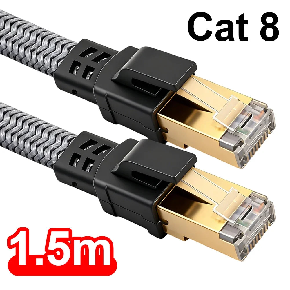 1/2Pcs CAT8 Ethernet Cable 40Gbps Flat Nylon Braided Network Lan Cord for PC Modem Laptop PS 5 Router RJ45 Cable Ethernet Cat 8