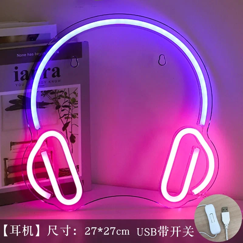 Game Neon Night Light Signs for Wall Playstation Decor Button Keyboard Gamer Led Lights Gaming Gifts Ideas for Teen Boys Bedroom