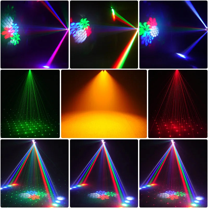 50W Double Head Pattern Moving Head Light LED Strobe Laser DMX512 Sound Activated Stage Lighting DJ Bar KTV Party Wedding Disco