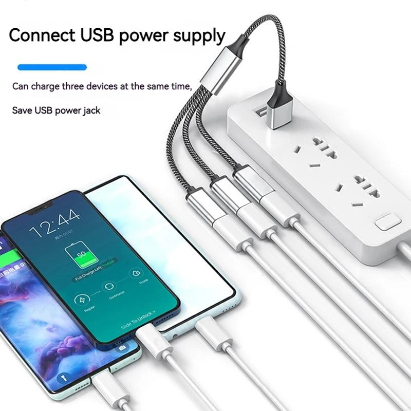 USB Splitter Adapter Cable 1 in 3 Out 4 Port OTG Convertor Type C Extension Power Data for Laptop Keyboard Game Controller Mouse