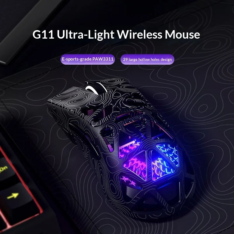 New Hot Furycube G11 Wireless Mouse Game Bluetooth Third Simulation Exam Paw3311 Lightweight Hollow Design Rgb Mouse