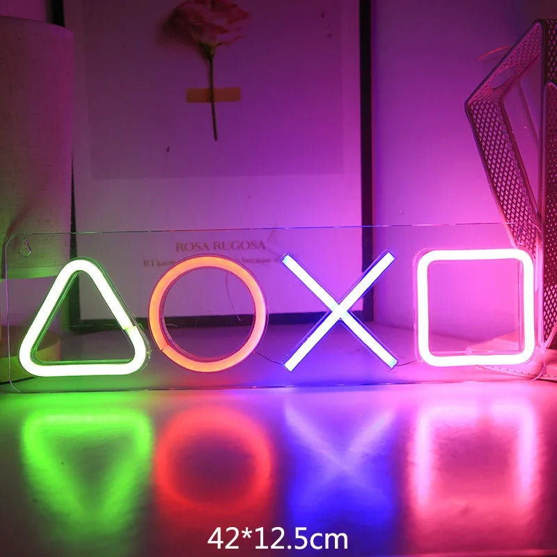 Game Neon Night Light Signs for Wall Playstation Decor Button Keyboard Gamer Led Lights Gaming Gifts Ideas for Teen Boys Bedroom