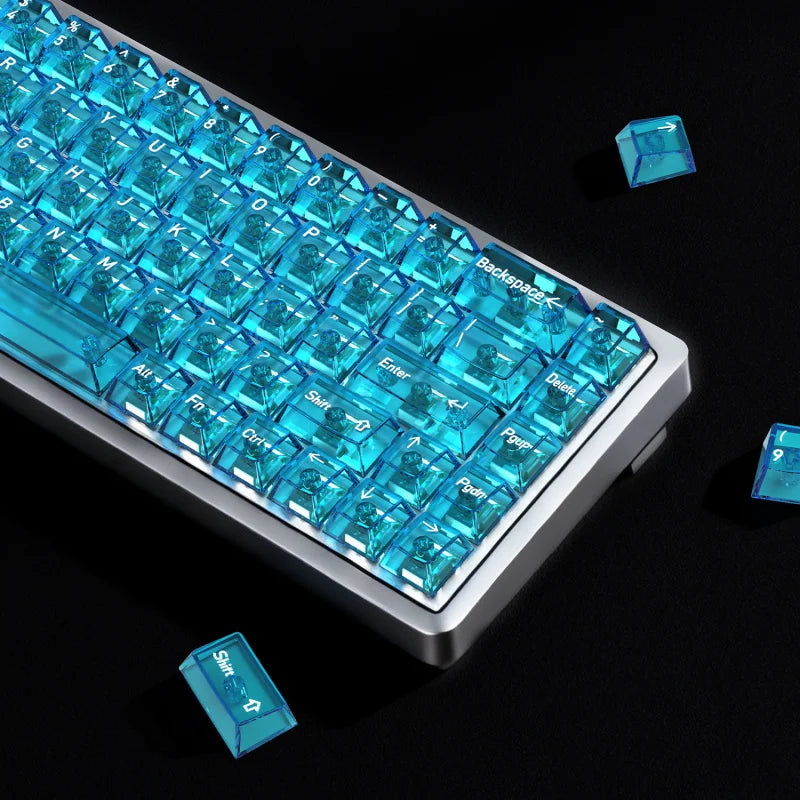 Multilingual Transparent Keycaps, EN/JP/RU/KR Crystal Clear Keycap Set, PC Material Full Translucent Mechanical Keyboard Keys