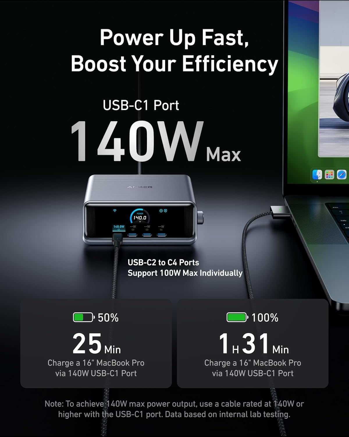 Anker Prime Charging Station, GAMING FAZE 1 250W 6-Port GaN USB C Charger, 2.26" LCD Smart Display Control, Compatible with iPhone, Galaxy, MacBook, Dell for Home Office, Desk Accessories