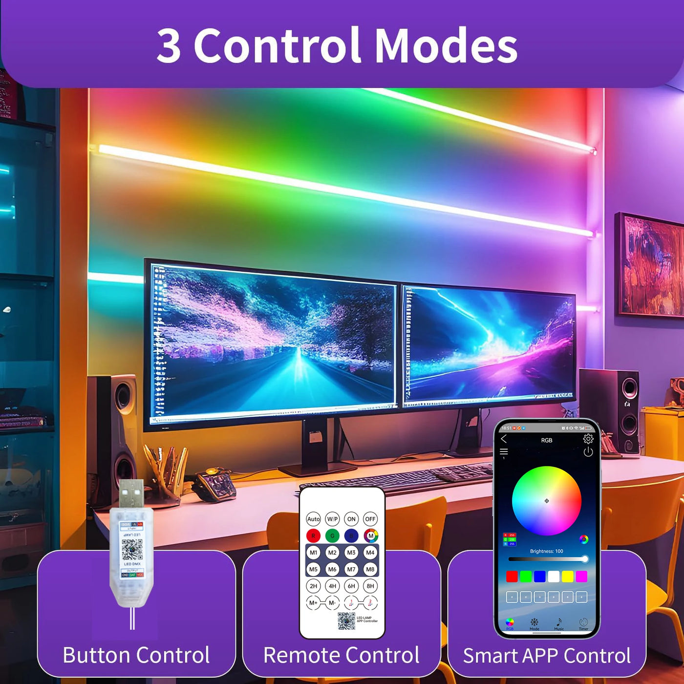 Smart RGB Neon Rope Light 5V USB 1m-10m IP65 Flexible Strip with Bluetooth Music Sync & App Control for Gaming Room Party