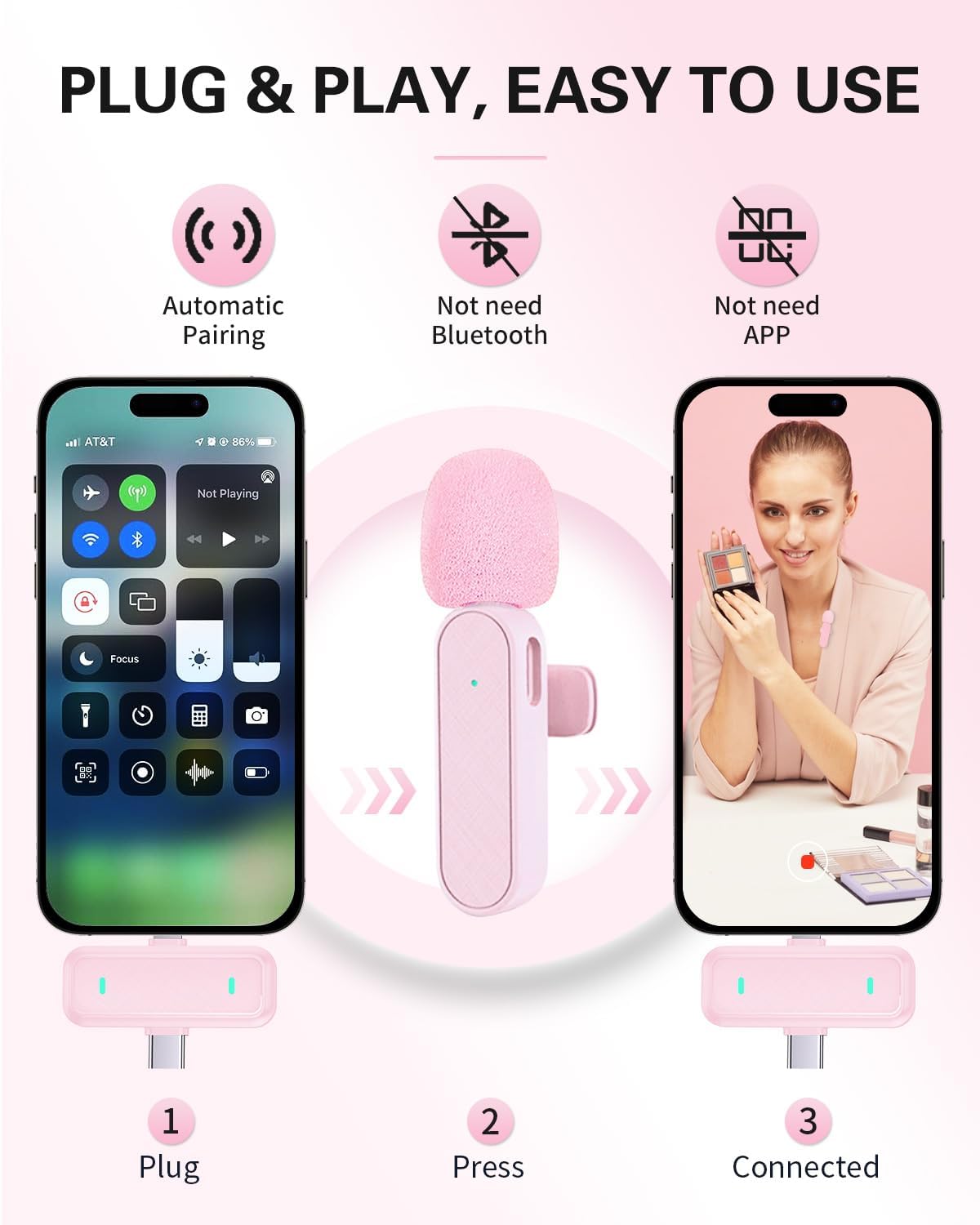 3-in-1 Wireless Lavalier Microphone for iPhone, Android, Cameras - Mini Microphone with Digital Display & Noise Reduction, 20H Battery Life, Mic for Video Recording, TikTok, YouTube, Vlogging