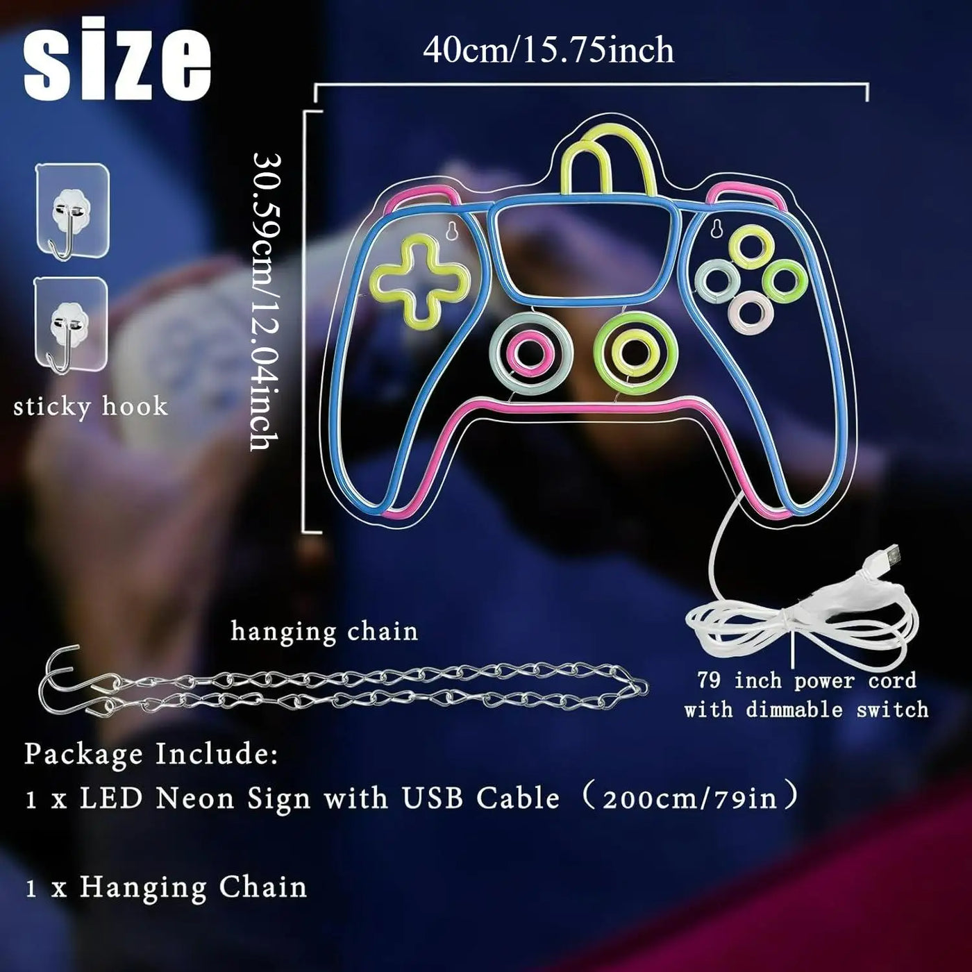 Gamer Neon Sign Colorful Gaming Controller Dimmable Gamepad Shaped Led Light Up Sign for Teens Boys Bedroom Men Caves Home Party